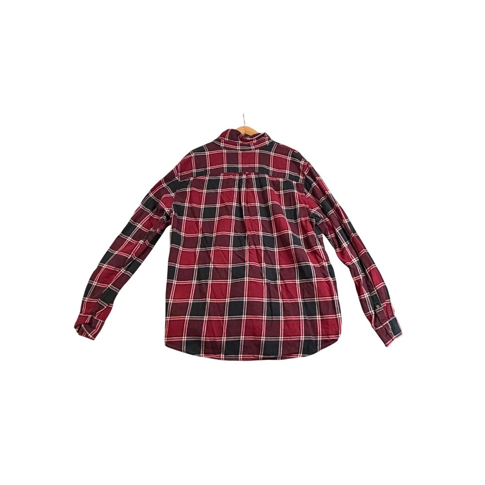 Chaps Performance Mens Red Black Plaid Flannel Button Down Shirt Long Sleeve L